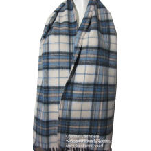 100% soft wool ivory blue plaid woven scarf